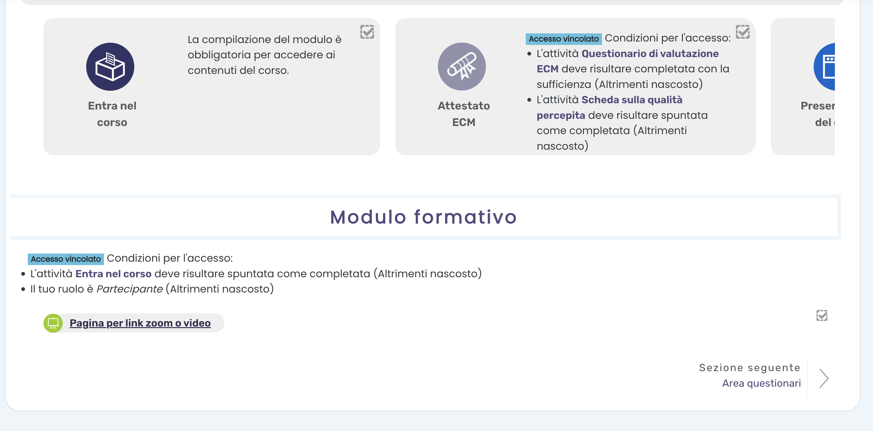 Screenshot of: L'unica attività presente nel modulo formativo di default è una pagina chiamata 