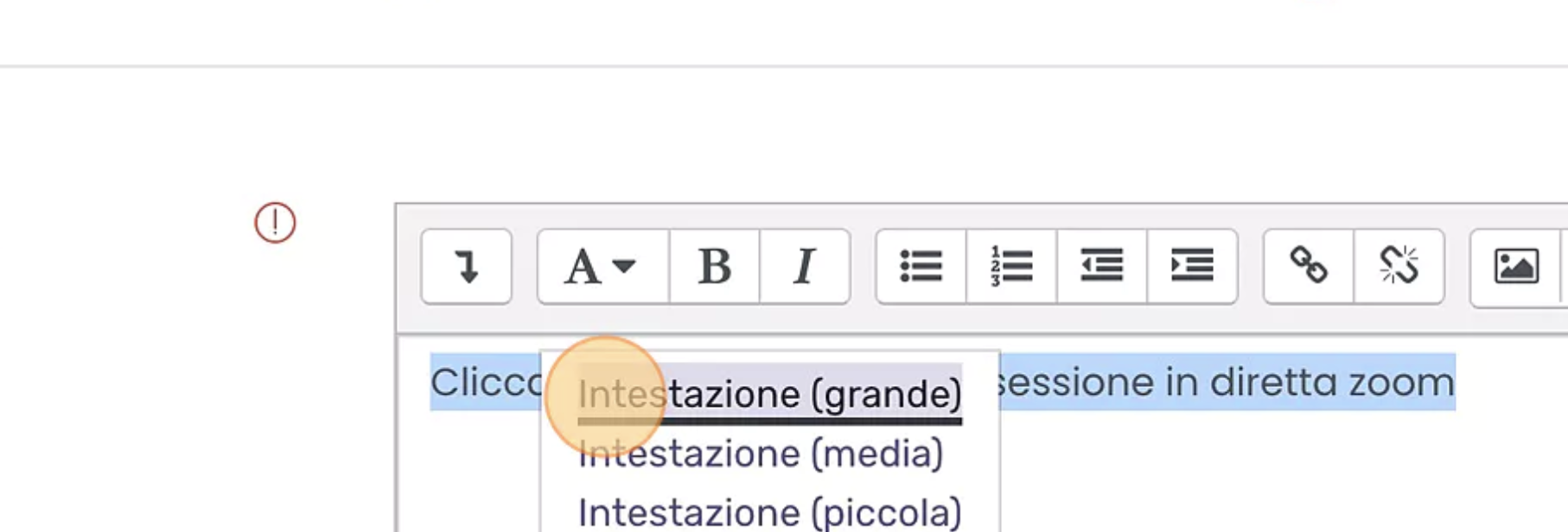 Screenshot of: È consigliabile usare un carattere ben visibile come 